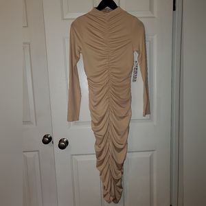 Ruched tan midi length dress size M